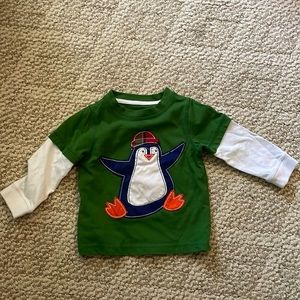 Green and white Nursery Rhyme Play 18m penguin long sleeve shirt